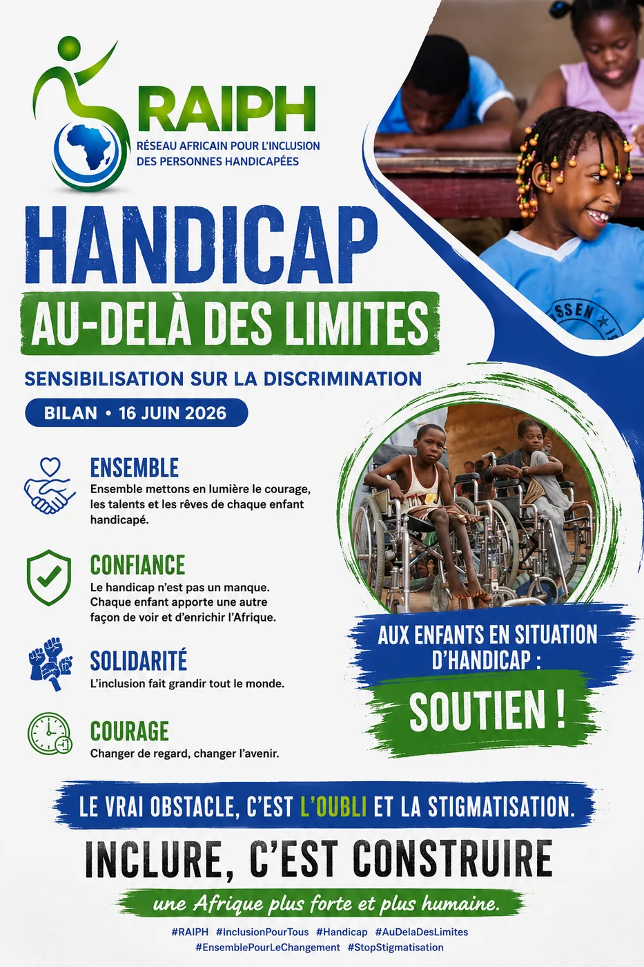 Affiche Journée de l'Enfant Africain — le vrai obstacle, c'est l'oubli et la stigmatisation
