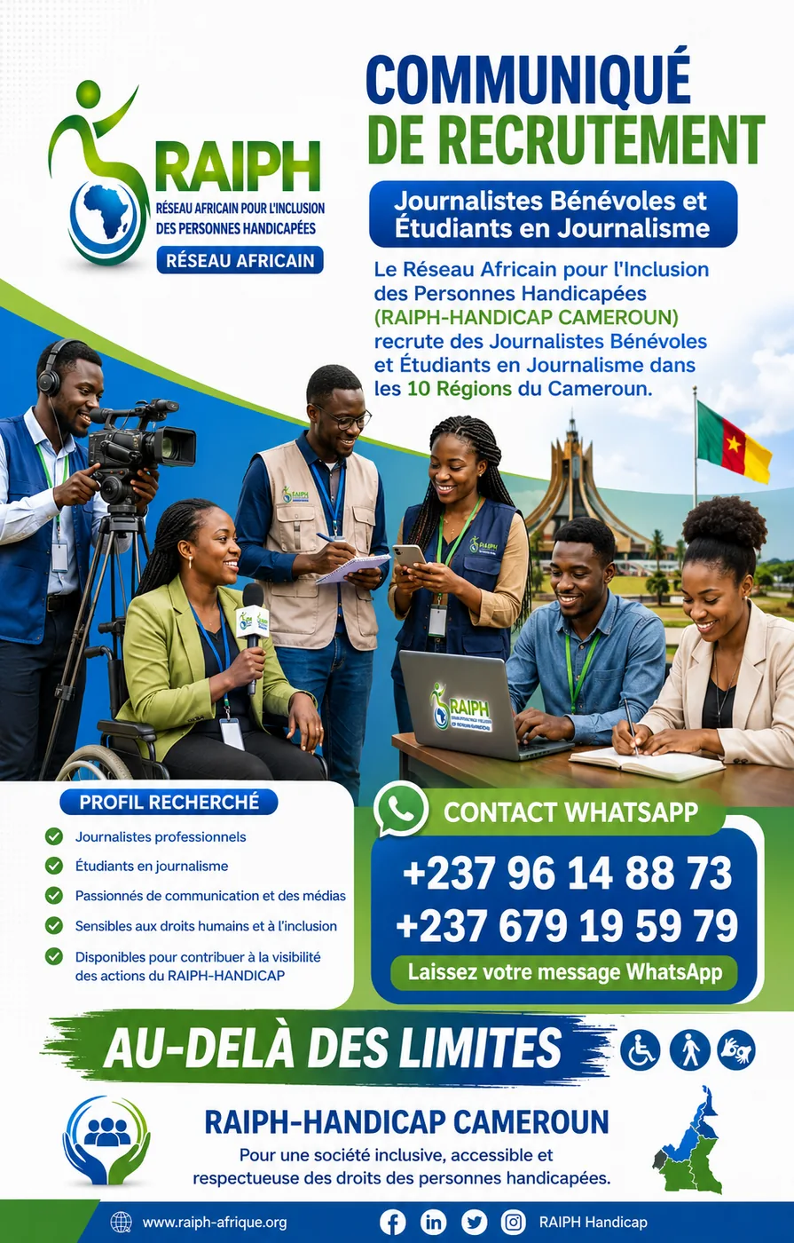 Communiqué de recrutement — journalistes bénévoles RAIPH Cameroun